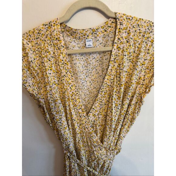 Old Navy Yellow Floral Waist-Defined Wrap Dress Size Large Tie Belt Spring Easte - Picture 5 of 8